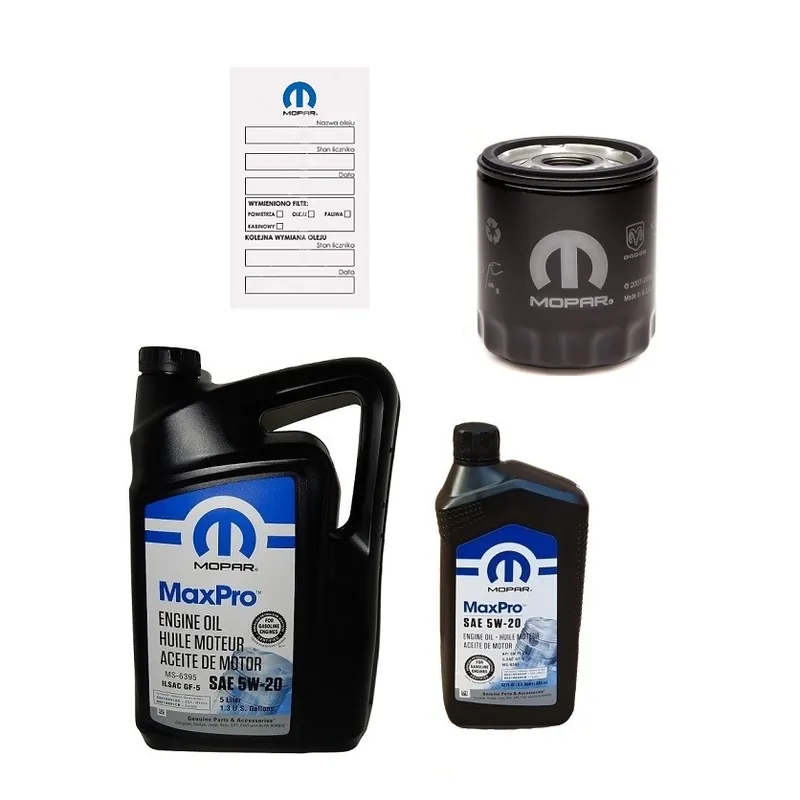 Oryginalny Mopar 5W20 6l + Filtr Oleju Mo-409 Jeep Wrangler 2008-2011 3.8l