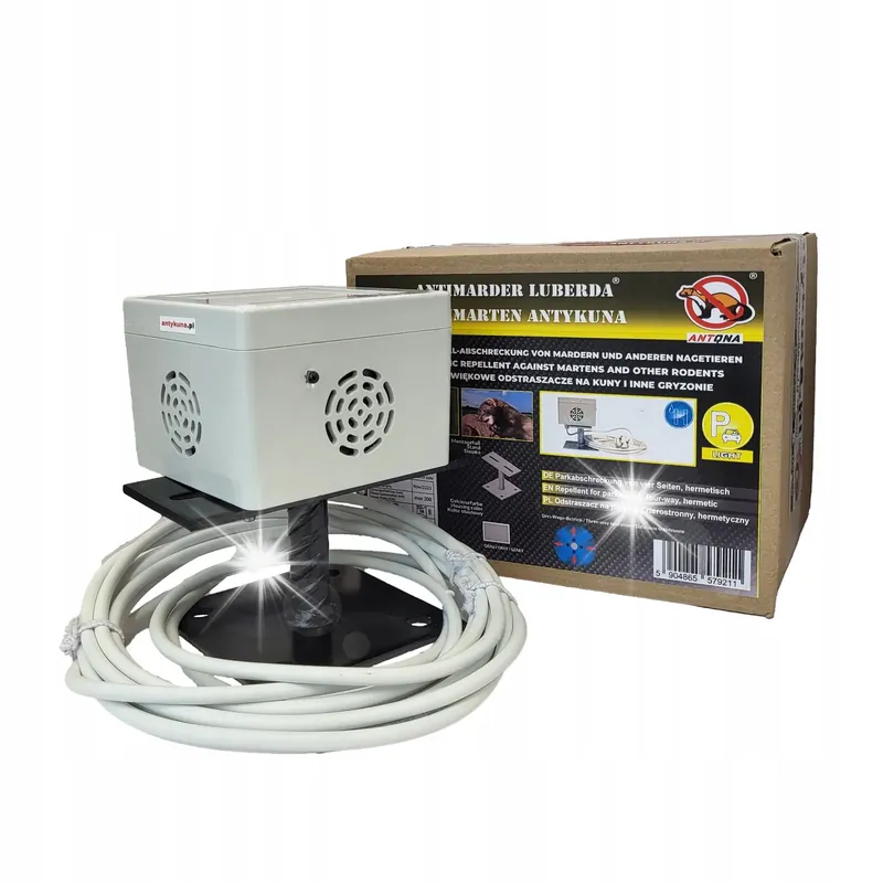 ULTRADŹWIĘKOWY 4-STRONNY ODSTRASZACZ NA KUNY GRYZONIE ANTYKUNA NA PARKING Oferta