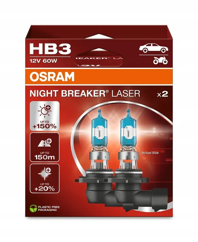 Nowość OSRAM Żarówki samochodowe HB3 12V 60W P20d Night Breaker Laser +150%