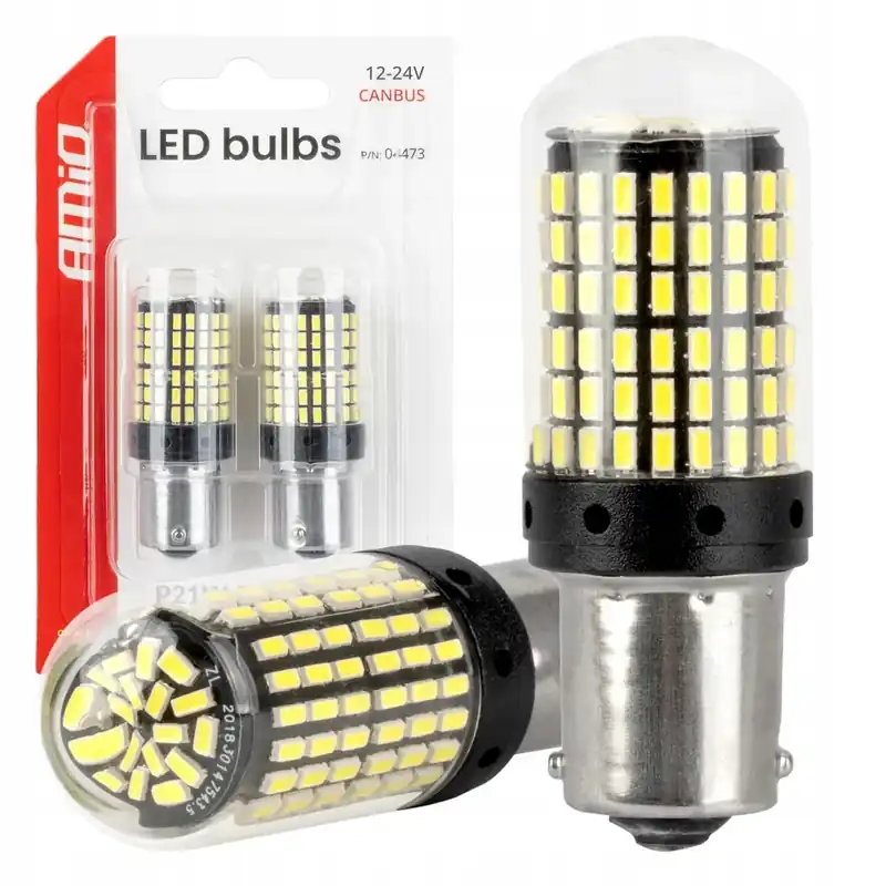 Żarówki LED CANBUS P21W R10W R5W 600LM 144SMD białe 12V 24V AMIO-04473 Niska cena