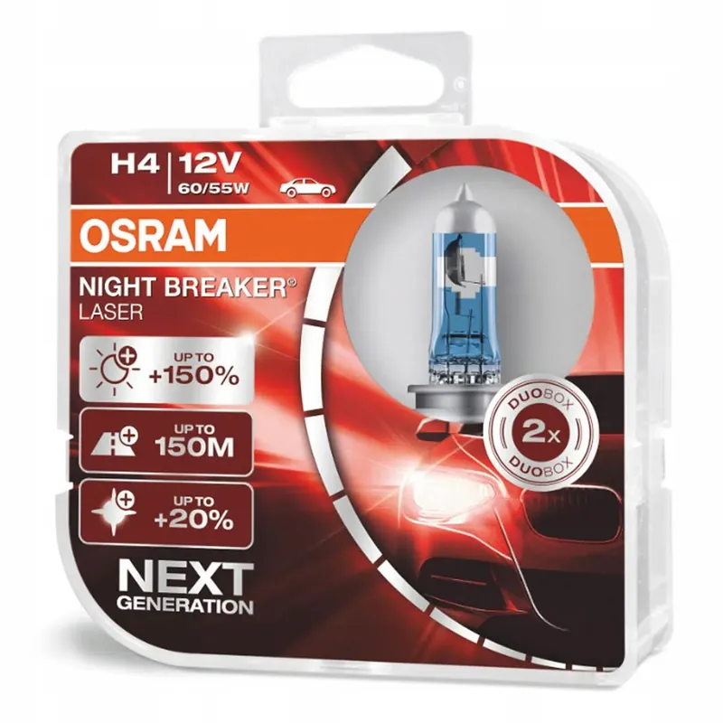 Żarówki halogenowe Osram H4 12V 60/55W P43t NIGHT BREAKER LASER +150% /2 sz Premium