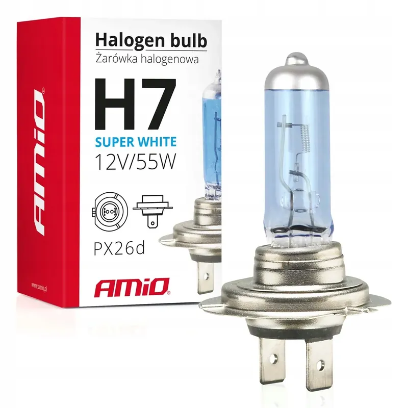 Żarówka halogenowa H7 12V 55W filtr UV (E8) Super White AMIO-01157 Tylko dziś