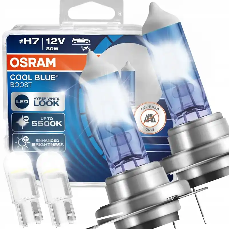 MOCNE BIAŁE ŻARÓWKI H7 OSRAM COOL BLUE BOOST HYPER LED LOOK ZESTAW +W5W Kup teraz