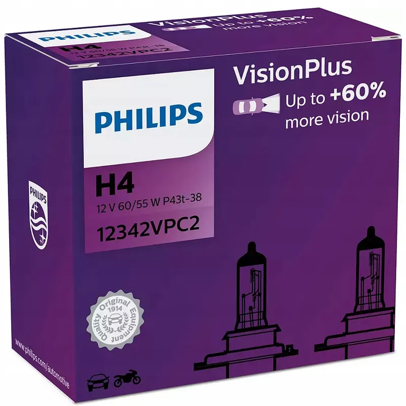 Philips 2xŻarówki H4 VisionPlus 60% Więcej Światła Promocja