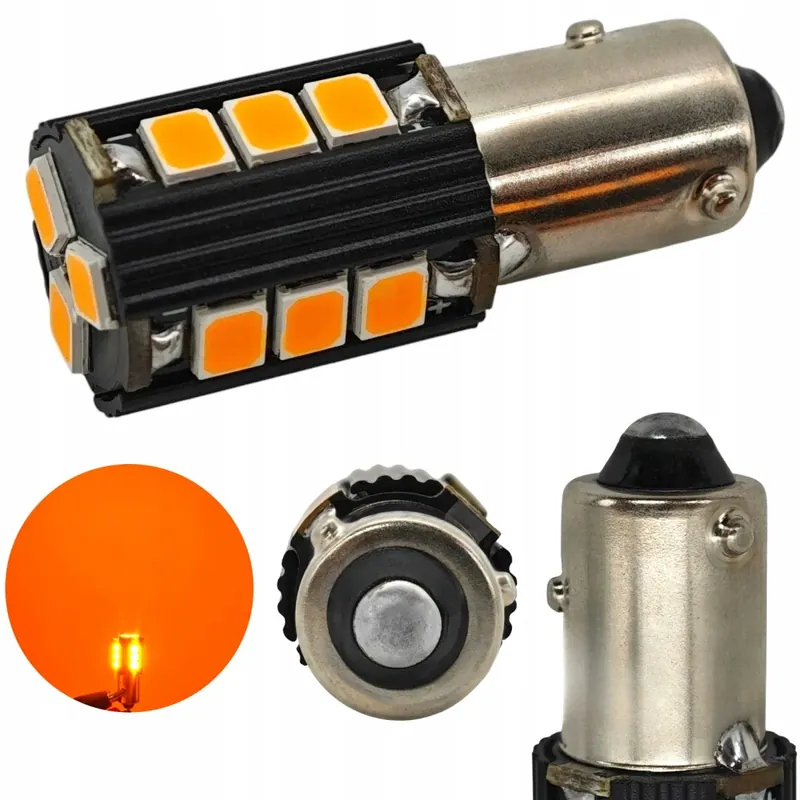 Nowość żarówka LED BAW9S, HY21W 12V CANBUS pomarańczowa