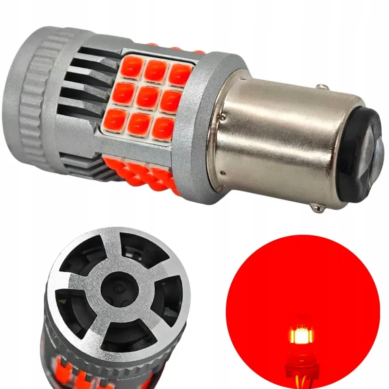 Autentyczny BAY15D LED żarówka P21/5W 12-24V bez błędu 2200lm czerwona 100% CANBUS