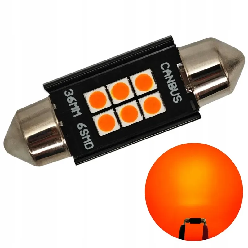 Oryginalny C5W żarówka LED SV8.5 12-24V CANBUS 36mm - Pomarańczowy