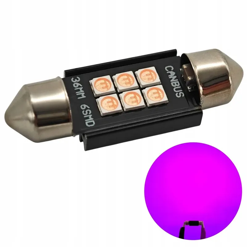 Szybka dostawa C5W 36mm rurka LED żarówka SV8.5 12-24V CANBUS Różowy