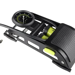 Bezpieczna płatność Pompka nożna dwutłokowa z analogowym ciśnieniomierzem, max 11 BAR / 160 PSI