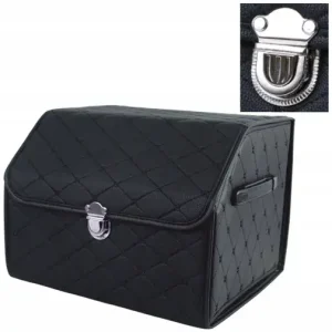 Skrzynia organizer do bagażnika samochodu TWARDA SKÓRZANA CZARNA 40x30x30cm Rabat