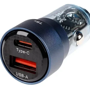 Rabat WAYME Ładowarka 12/24V, USB 30W + USB-C PD 45W, przezroczysta niebieska