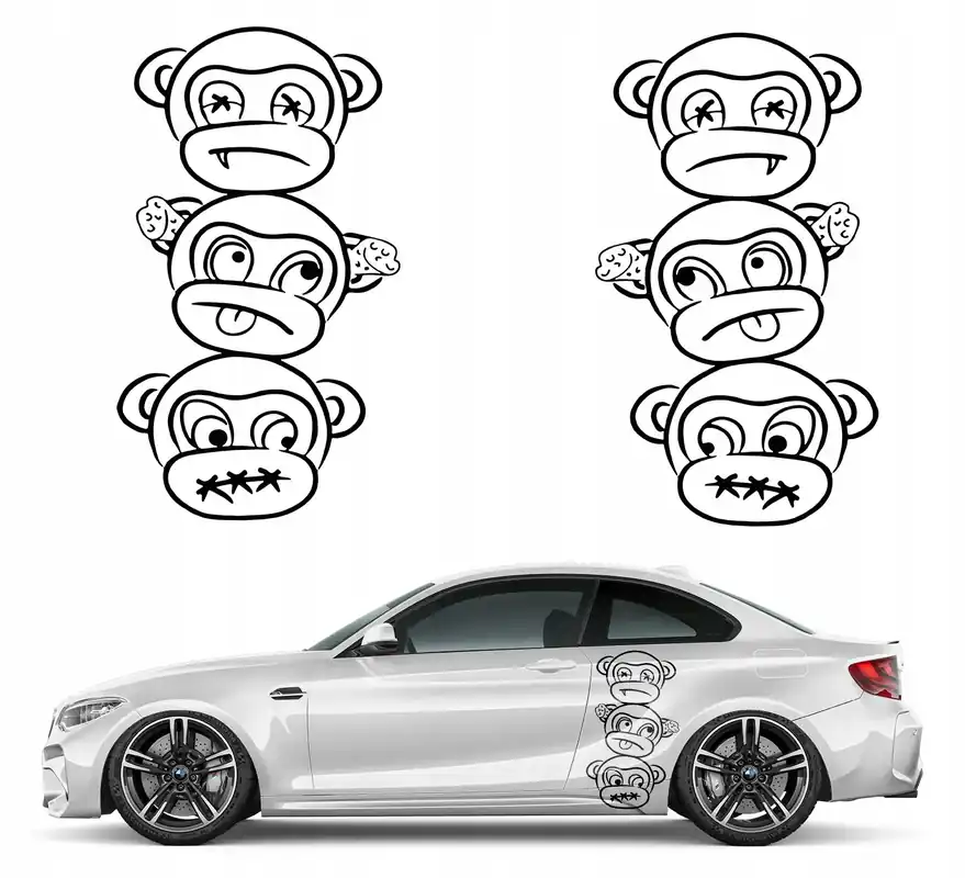 2szt NAKLEJKI na Auto WZÓR MAŁPKI MAŁPY 44x76cm Bezpieczna płatność