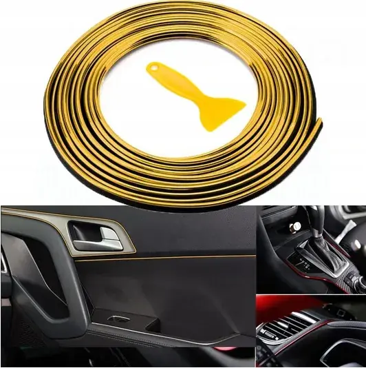 Autentyczny LISTWA TAŚMA OZDOBNA DEKORACYJNA DO SAMOCHODU AUTA ZŁOTA