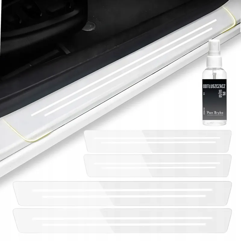 Ekspresowa dostawa Nakładki naklejki na progi samochodowe BEZBARWNE folia 8 sztuk + IPA zestaw