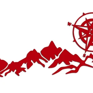 Wycinana naklejka GÓRY I RÓŻA WIATRÓW - KOMPAS czerwona - J and A Ekspresowa dostawa