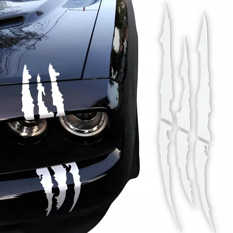 Darmowa dostawa Naklejka Na Samochód Na Maskę Lampy Pazury Ślady Pazurów Biała 40 Cm