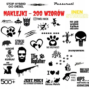 Tani NAKLEJKI NA AUTO SZYBĘ 100 DOWOLNYCH SZTUK