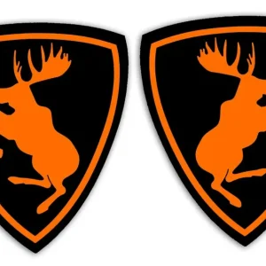 Wycinane naklejki ŁOŚ Z TŁEM do Saab Scania Volvo komplet czarno pomarańcz. Premium