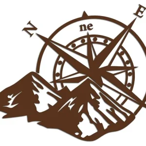 Wycinana naklejka RÓŻA WIATRÓW / KOMPAS I GÓRY ciemny brązowy - J and A Oferta