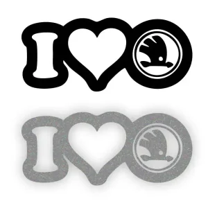 Zamów teraz I LOVE SKODA Logo - Naklejka na samochód na auto ODBLASKOWA