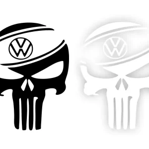 Autentyczny VW PUNISHER CZASZKA - Naklejka na samochód na auto KOLOR