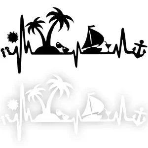 PULS ŻYCIA PALMA SŁOŃCE - Naklejka na samochód na auto KOLOR Rabat