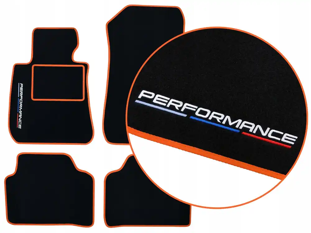 Autentyczny DYWANIKI WELUROWE BMW i8 L12 COUPE (2014-2022) - POMARAŃCZOWE + 2x HAFT