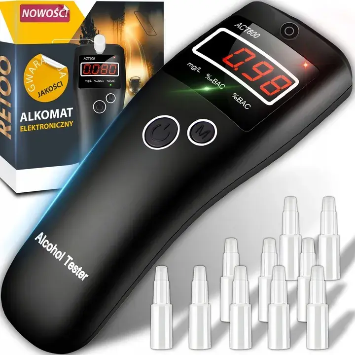 Wysoka jakość PRECYZYJNY PROFESJONALNY ALKOMAT CYFROWY LCD KALIBRACJE 10x USTNIKI TESTER