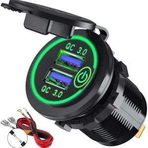 Kup teraz ŁADOWARKA SAMOCHODOWA GNIAZDO ZAPALNICZKI 2x USB QC 3.0 CZERWONY