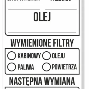 Rabat 50 szt. NAKLEJKA SERWISOWA WYMIANA OLEJU zawieszka 8x5 cm