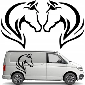 2x NAKLEJKA Grafika na samochód Kamper Przyczepę KOŃ HORSE ZWIERZĘ 52x44 Premium