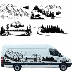 Darmowa dostawa NAKLEJKA na Kamper MOTYW KEMPING GÓRY LAS NATURA