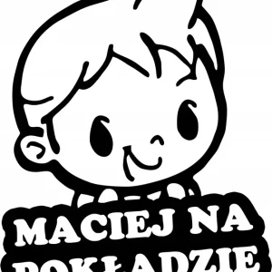 MACIEJ W SAMOCHODZIE naklejka w aucie 18x15 kolory Najlepsza cena