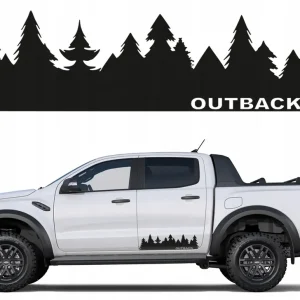 Kup teraz 2xNAKLEJKA Grafika na kamper przyczepę kempingową LAS OUTBACK FOREST 11x44