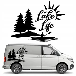 Oryginalny NAKLEJKA na samochód Kamper Jezioro Las 44x57