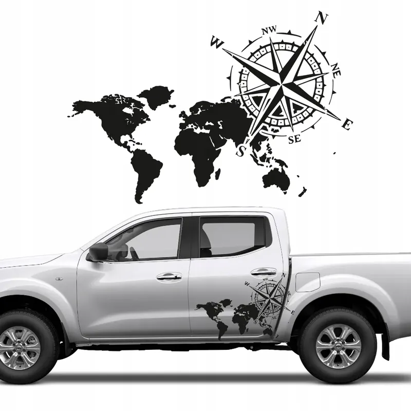 2x NAKLEJKA NA AUTO Róża Wiatrów Mapa świata 62x43 Oryginalny