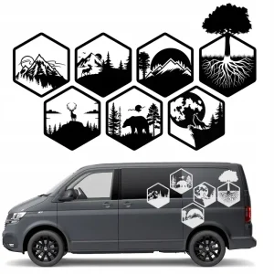 NAKLEJKI NA SAMOCHÓD CAMPER HEXAGON 44x50cm Niska cena