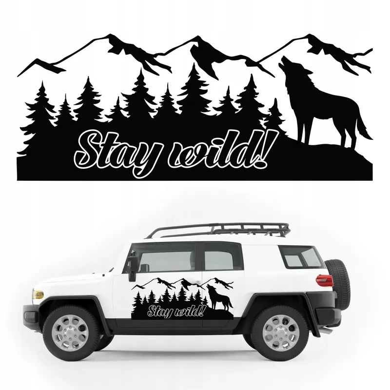 Premium NAKLEJKA na kamper KEMPING auto WILK góry 120x50cm