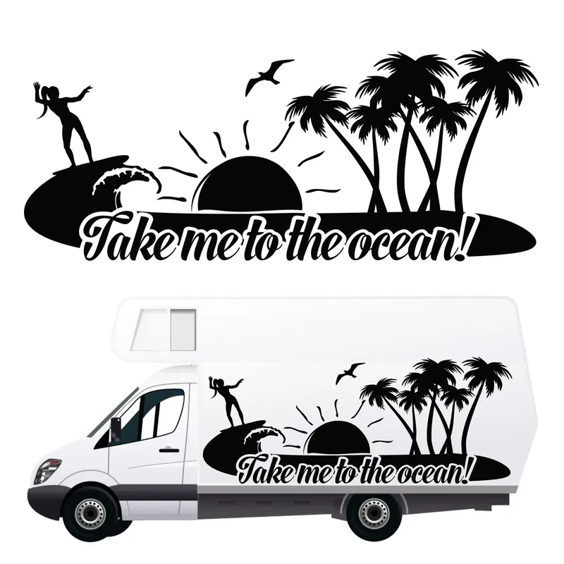 Naklejka KAMPER auto OCEAN surferka palmy 170x70cm Wysoka jakość
