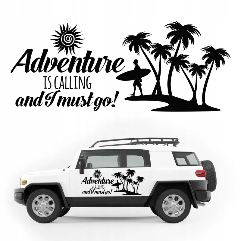 Premium NAKLEJKA na przyczepę KAMPER surfer PALMY 120x50cm