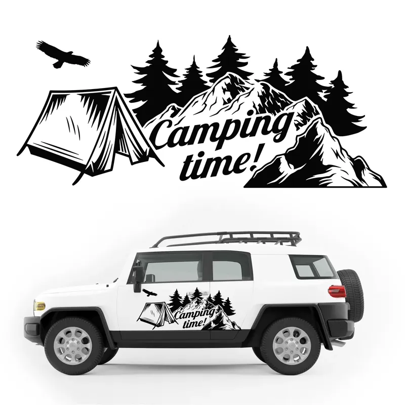Promocja Naklejka AUTO kamper CAMPING namiot GÓRY 120x50 cm