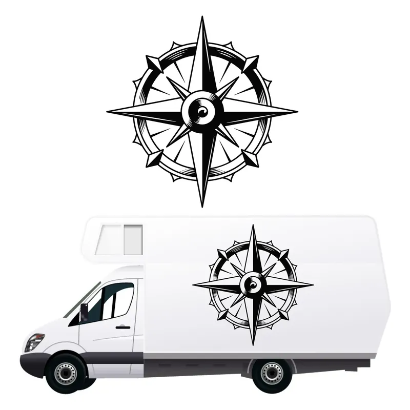 NAKLEJKA duża na samochód kamper RÓŻA WIATRÓW przyczepa 70 cm Tylko dziś