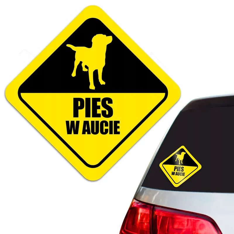 Naklejka na Auto Drukowana Żółta Pies w Aucie Wz Niska cena