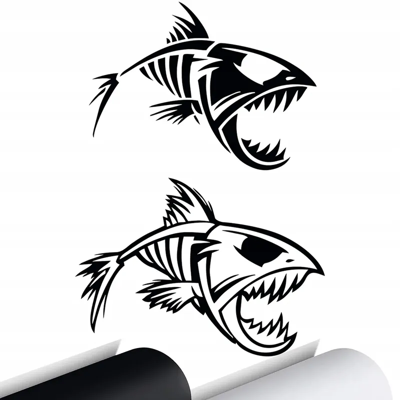 2x NAKLEJKA na auto PIRANIA OŚCI SZKIELET 15x11 Darmowa dostawa