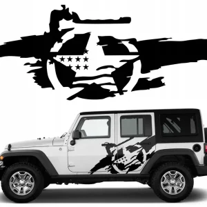 1x NAKLEJKA Grafika na samochód Auto Jeep GWIAZDA Flaga USA 112x43 KOLORY Tylko dziś