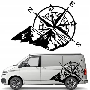 Wysoka jakość NAKLEJKA Grafika na kamper przyczepę GÓRY KOMPAS RÓŻA WIATRÓW 43x60