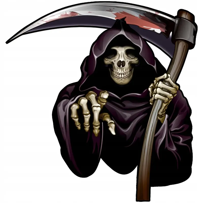 Bezpieczna płatność NAKLEJKA na samochód ŚMIERĆ Z KOSĄ Death CZASZKA SKULL SZKIELET 15x14 DRUK