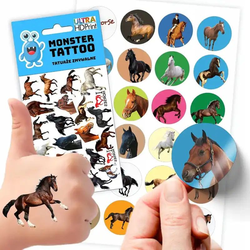 ZESTAW NAKLEJKI + TATUAŻE KONIE Premium