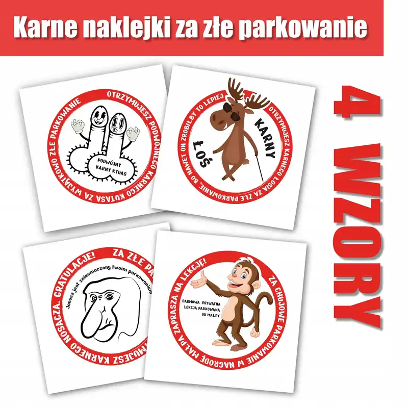 NAKLEJKI KARNY KU-TAS ZA ZŁE PARKOWANIE 100 SZTUK Wysoka jakość