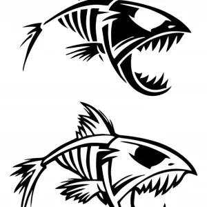 RYBA PIRANIA OŚCI SZKIELET NAKLEJKA 2szt 18x13cm Nowość